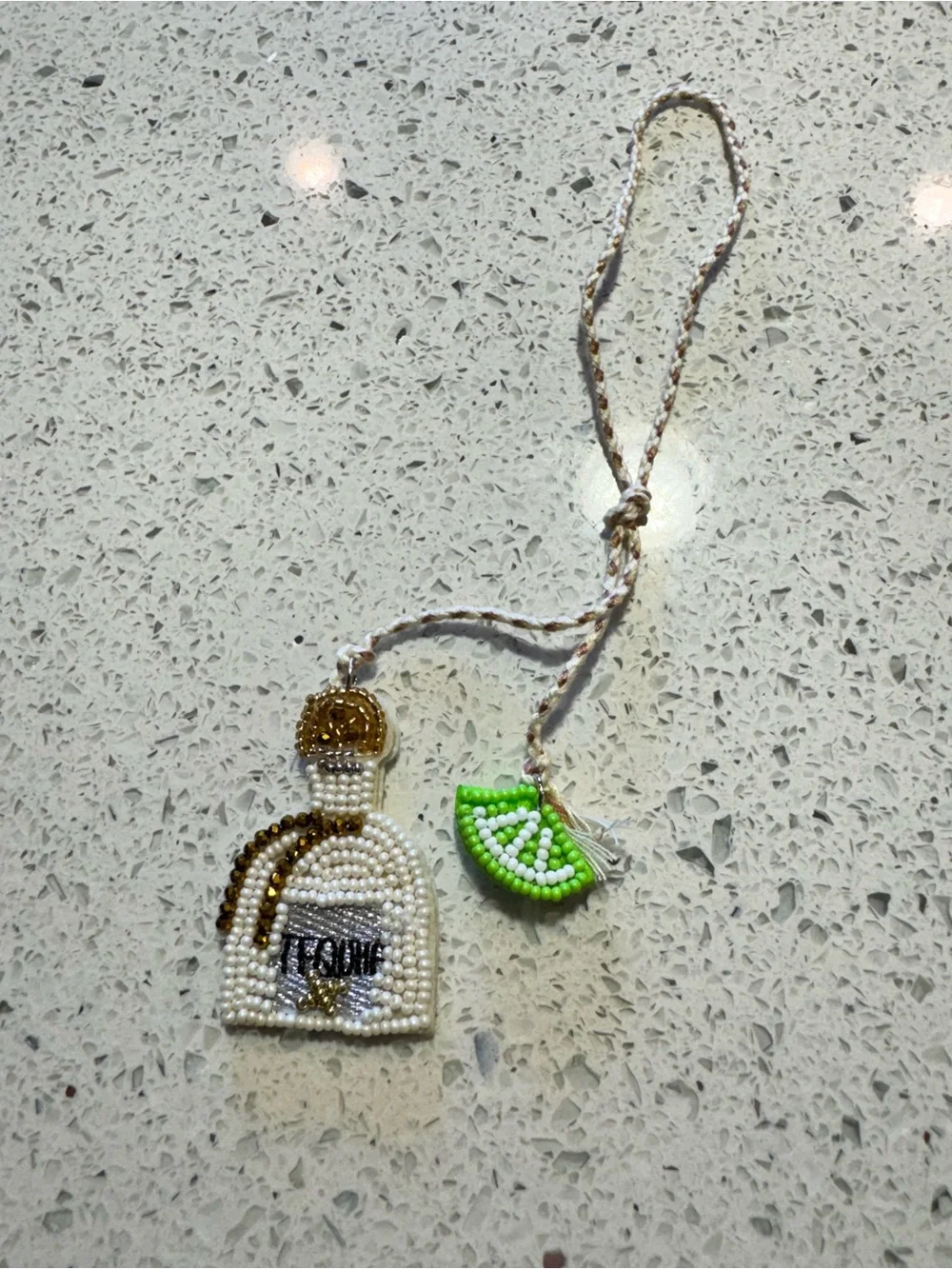 White Tequila Bottle Lime Beaded Keychain Bag Charm